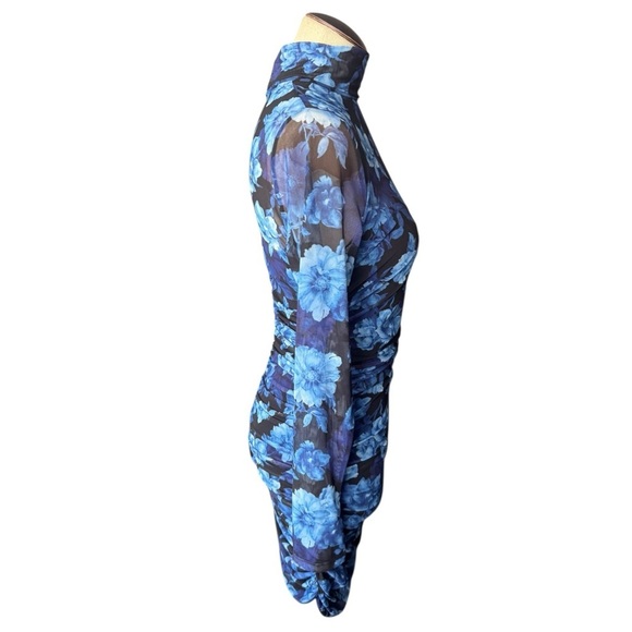 Alice + Olivia Delora Mesh Mini Dress in Dream Floral Royalty Print Blue 6 - Picture 6 of 11